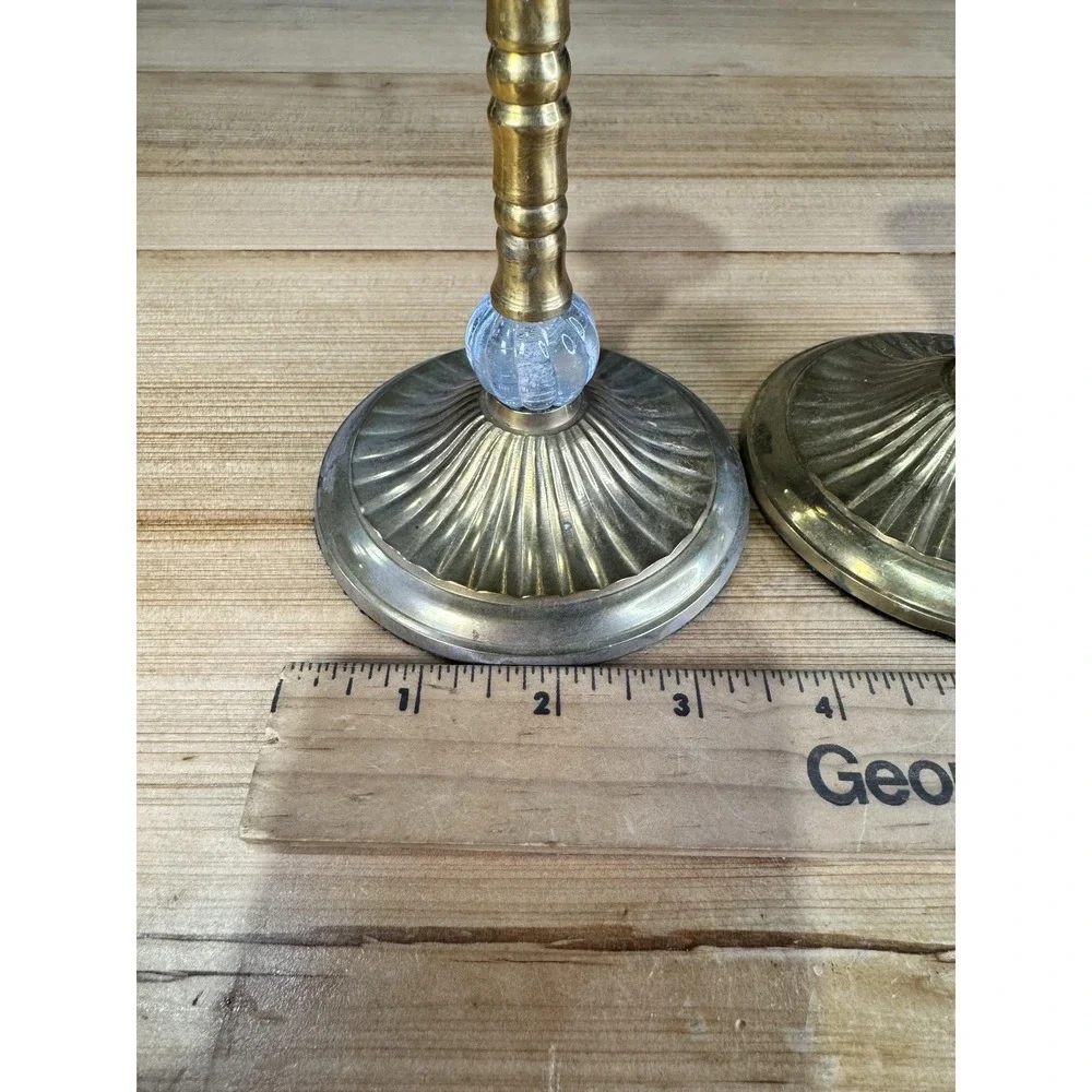 Gold Metal Glass Cobalt Candlestick Holders‎ Set 2 Traditional Taper Home Decor